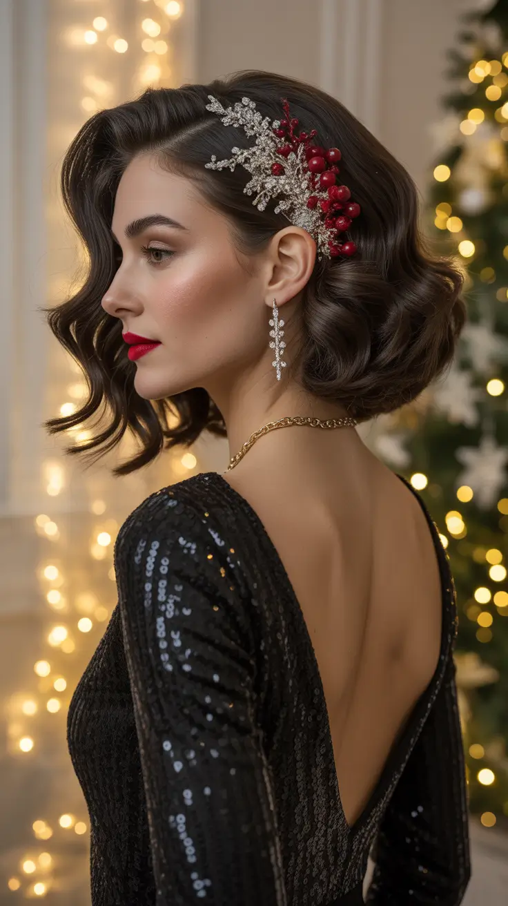 christmas party hairstyles - Glossy Side Bob with Sparkle Cluster