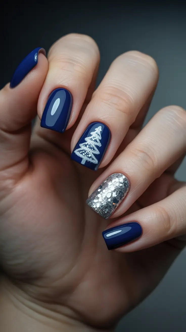 Chic Tree Nail Designs Christmas 2025 - Midnight Navy & Starlit Fir