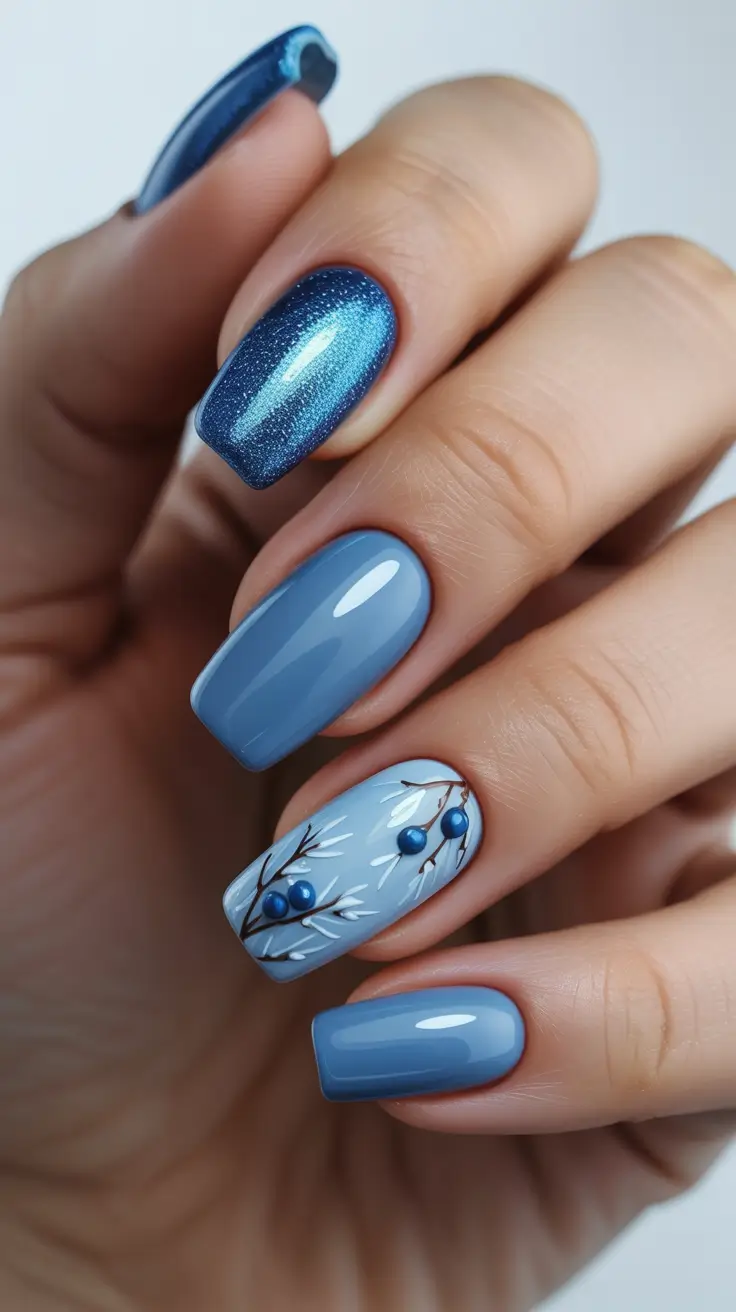 coffin nails and color ideas winter 2025-2026 - Frosted Blueberries on Sky