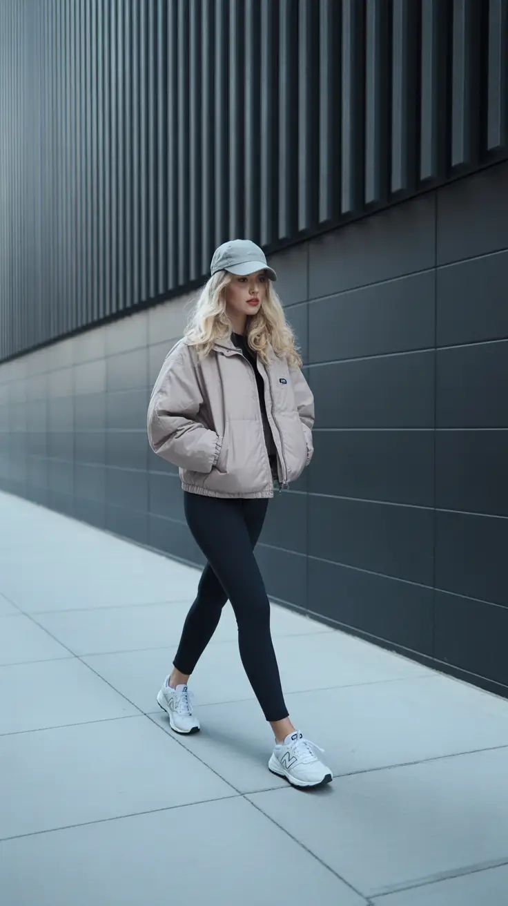 comfy outfits for women 2026 - Taupe Bomber + Leggings, Sporty Errand Sprint