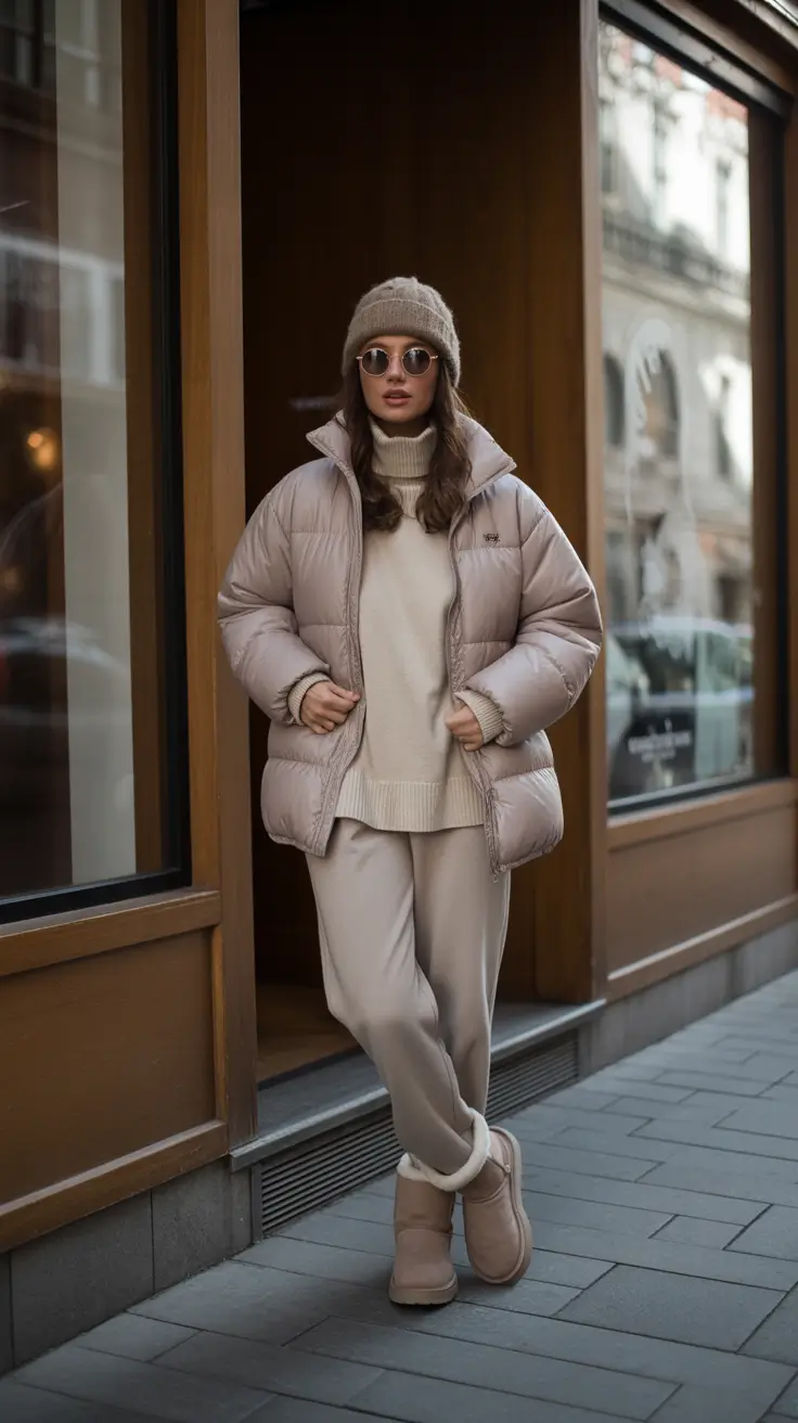 comfy outfits for women 2026 - Cozy Monochrome Puffer Set With Uggs