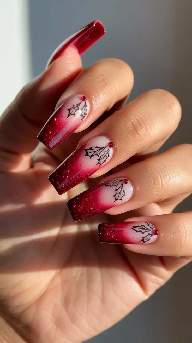 Modern Dark Nail Inspo Winter 2025–2026 – Holly Sparkle Ombré