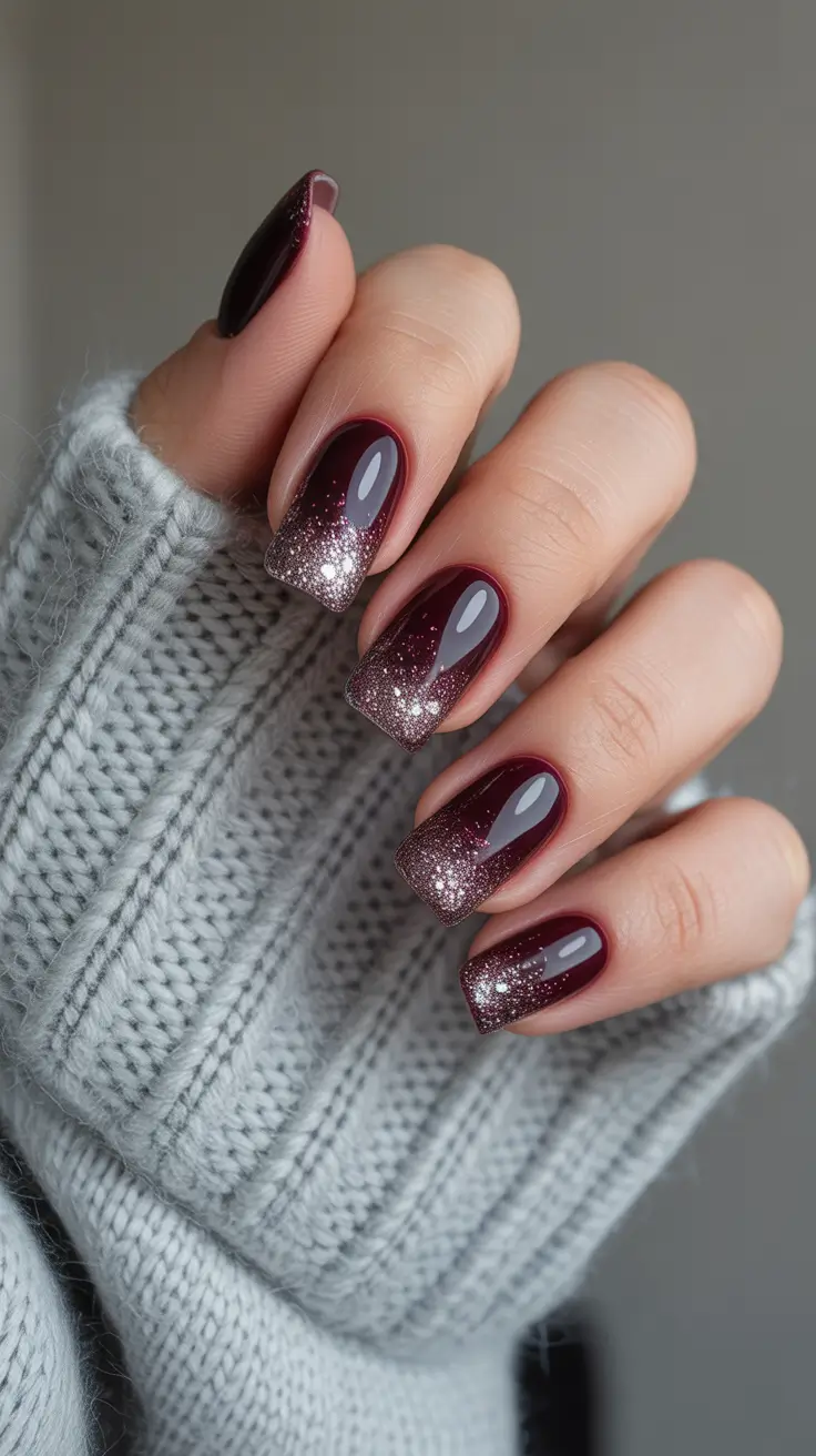 Modern Dark Nail Inspo Winter 2025 2026 Multy Drink Gradient Sparkle