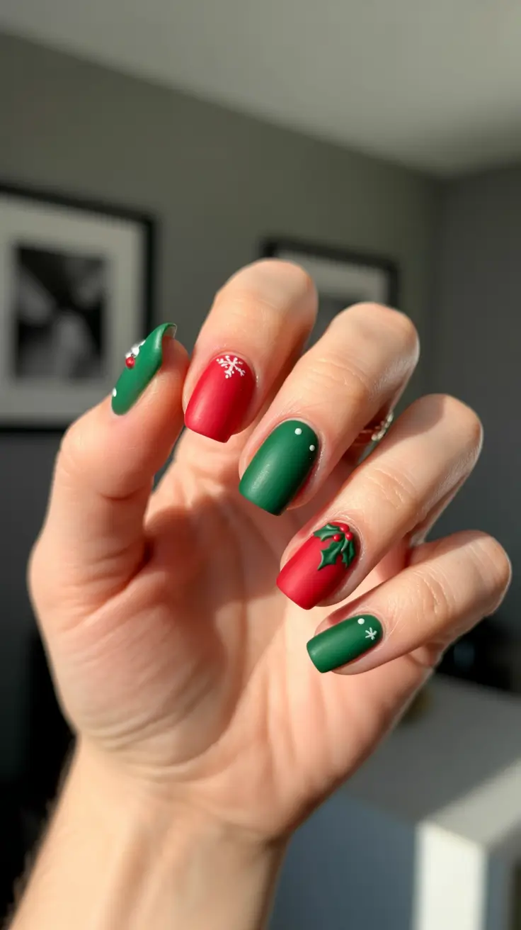 Stylish Easy Christmas Nail Ideas 2025 - Matte Mistletoe Minimalism