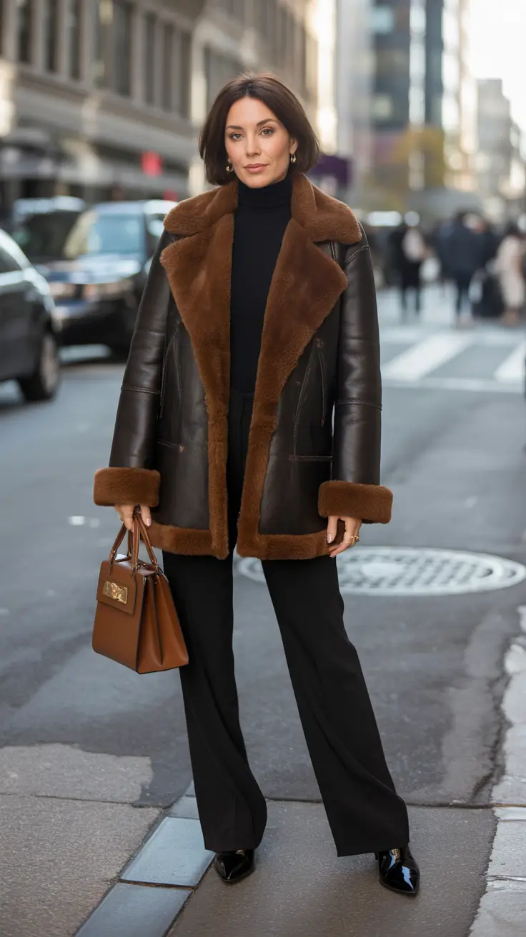 fashion outfits for women 2026 - City Shearling Over Black