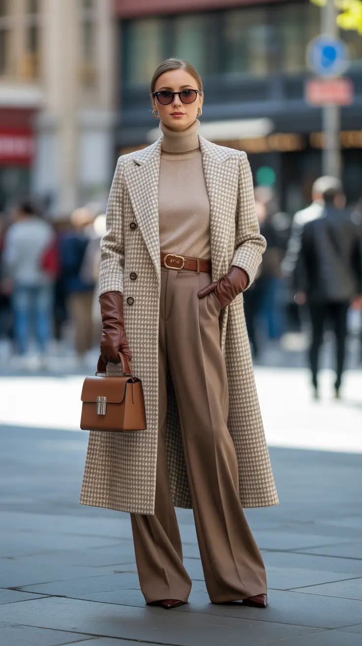 fashion outfits for women 2026 - Tonals On Tonals - Camel, Cream, And Soft Check