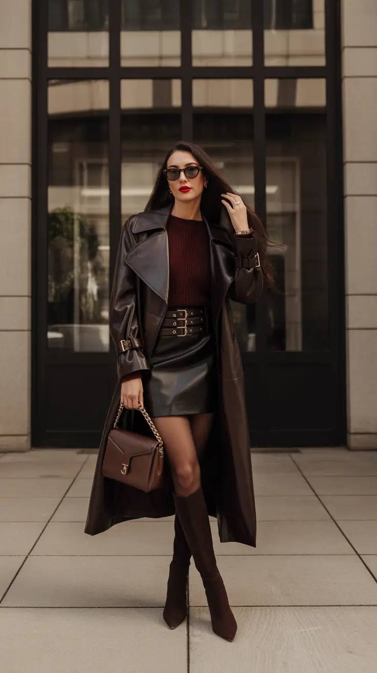 fashion outfits for women 2026 - Chocolate Leather After Dark