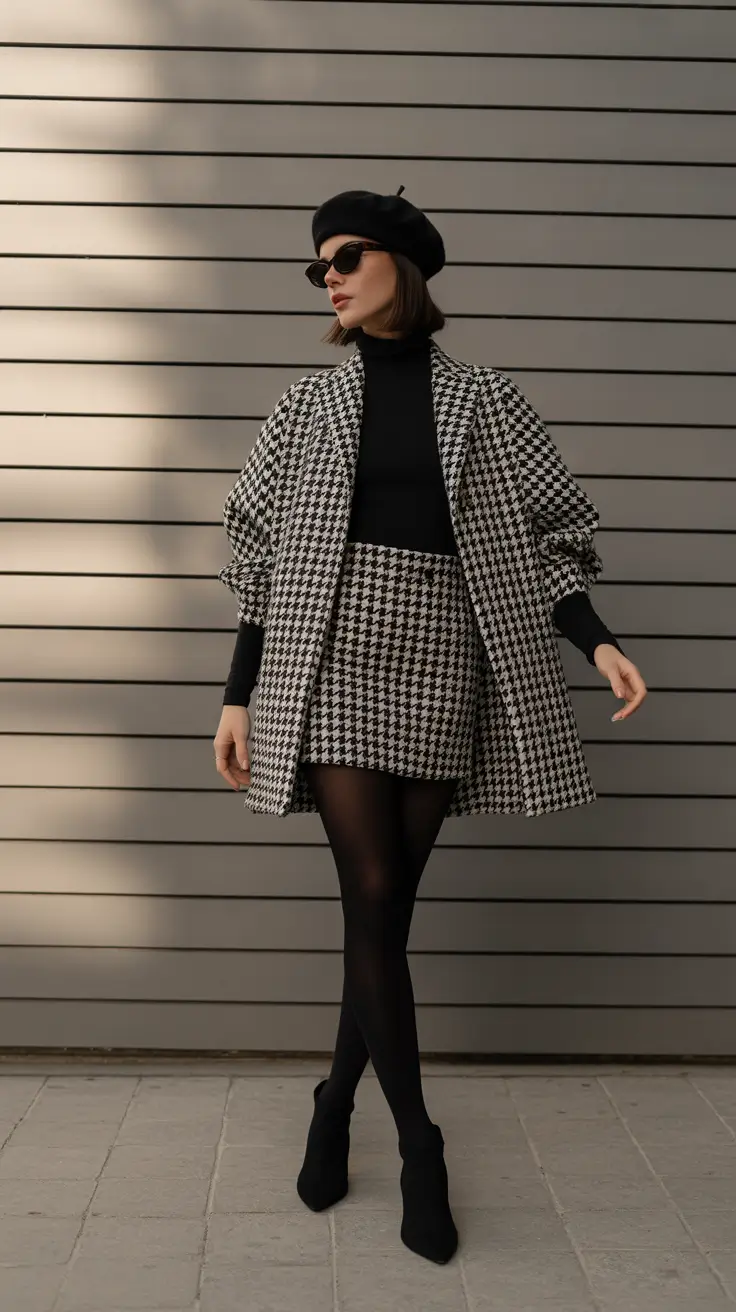 fashion outfits for women 2026 - Paris-Lite Houndstooth With Beret Confidence