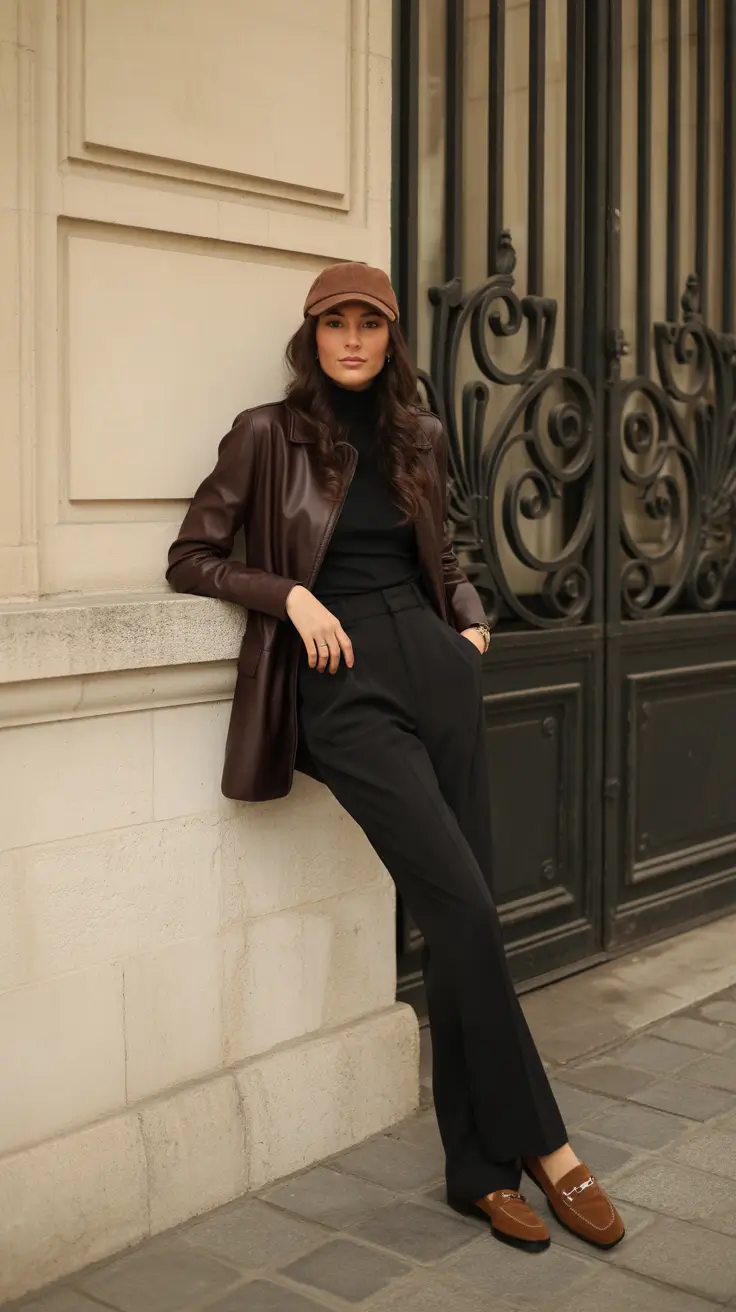 fashion outfits for women 2026 - Chocolate Leather Blazer With Tailored Ease