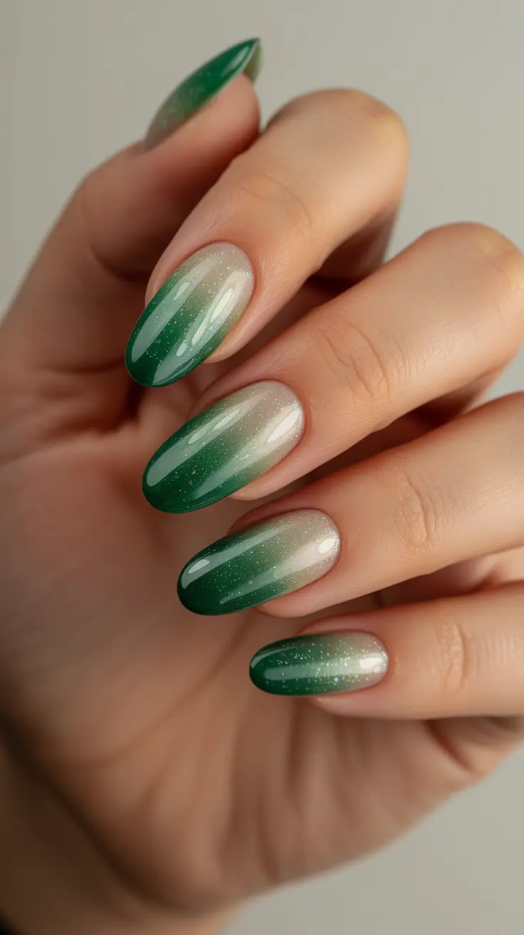 Stylish Green Nails Winter 2025-2026 - Soft Emerald Ombre With Starlight Shimmer