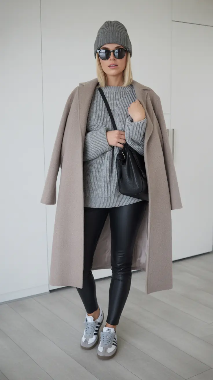 legging outfits ideas for women 2026 - Soft Neutrals With City Edge
