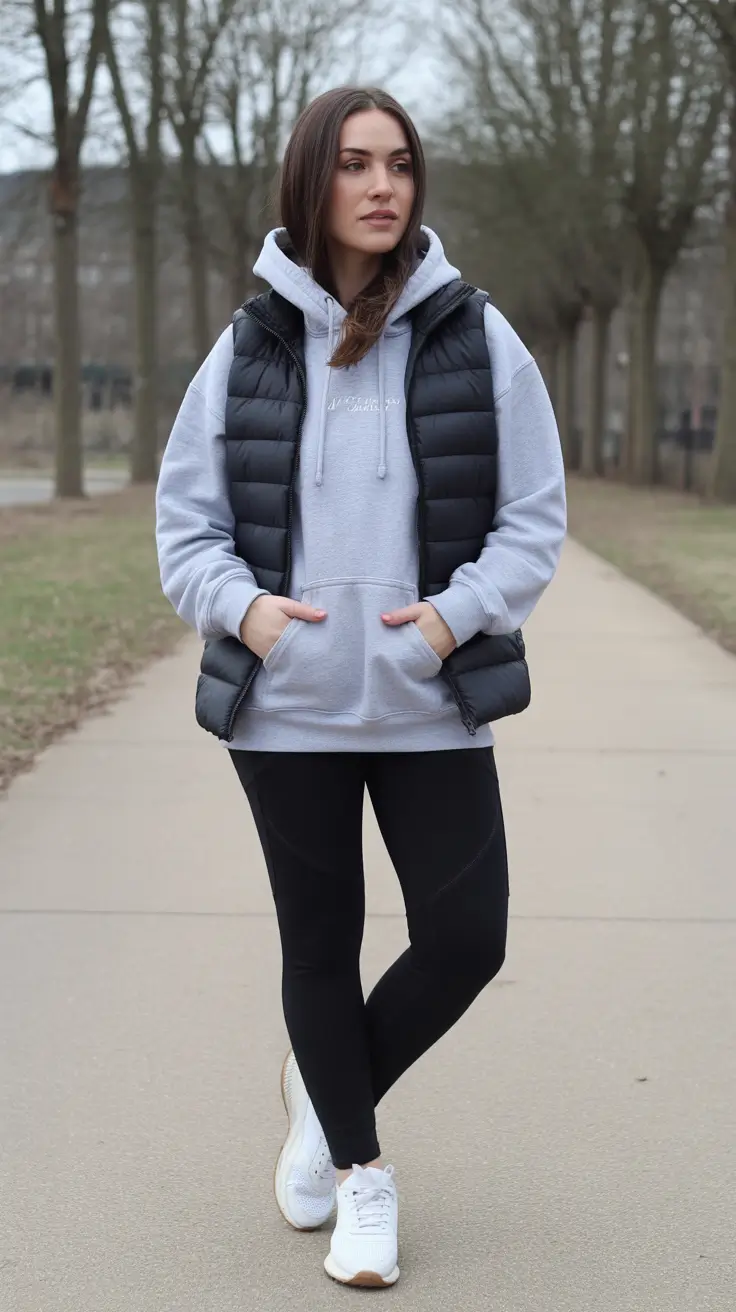 legging outfits ideas for women 2026 - Sport-Luxe Vest - Hoodie Layering That Works