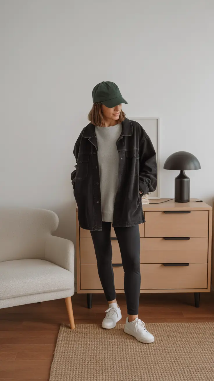 legging outfits ideas for women 2026 - Denim Shirt-Jacket, Clean Lines