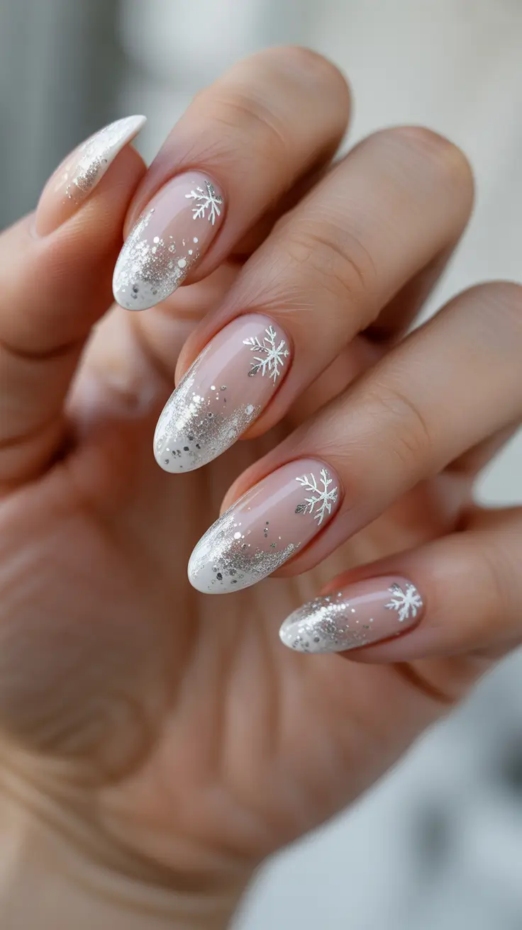 Best Neutral Nails Winter 2025-2026 - Silver Drift French With Soft Snowfall