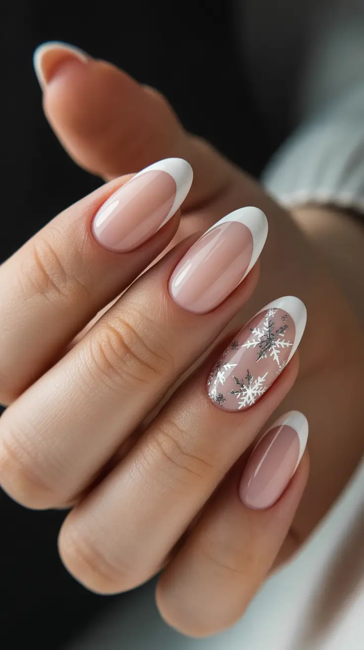 Best Neutral Nails Winter 2025-2026 - Clean French Almond With Silver-Flake Accent