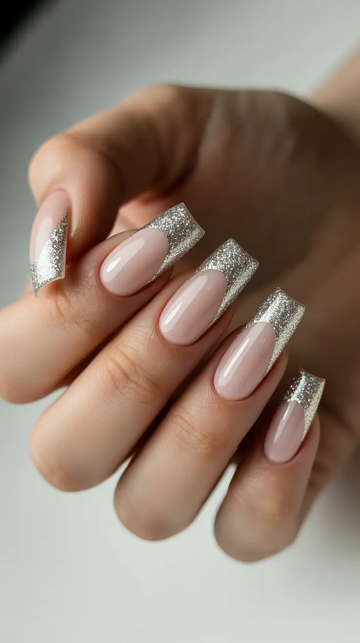 Best Neutral Nails Winter 2025-2026 - Glitter-Dipped French on Nude Base