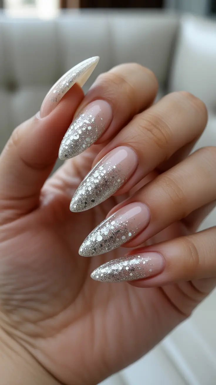 Best Neutral Nails Winter 2025-2026 - Icy Silver Ombre on Almonds