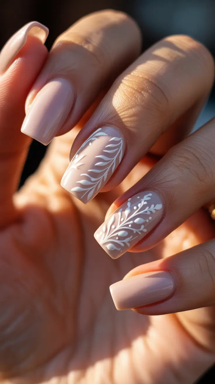 Best Neutral Nails Winter 2025-2026 - Botanical Ivory On Cashmere Nude Squares