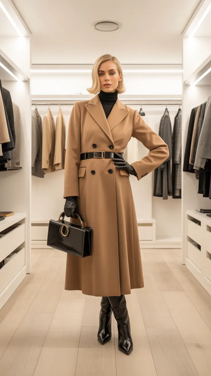 old money outfits for women 2026 - Camel Coat Power: Belted, Sleek, Unfussy