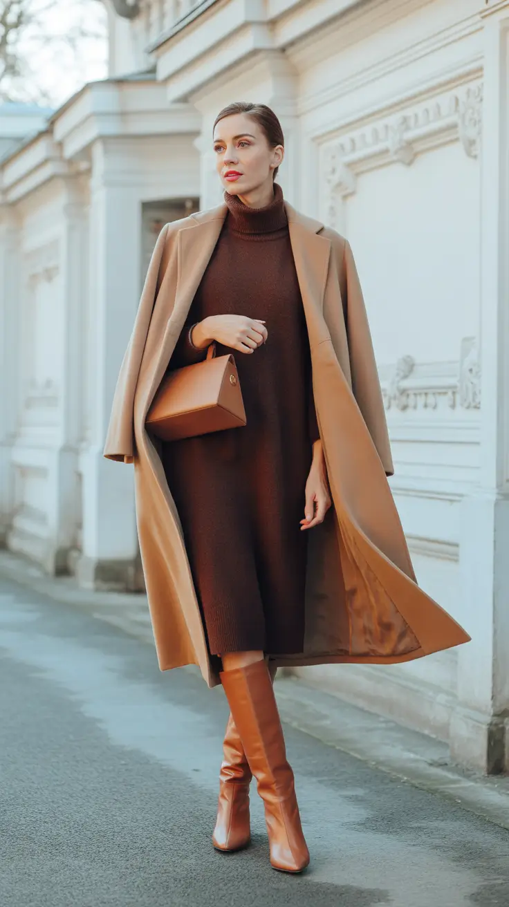 old money outfits for women 2026 - Warm Mocha Monochrome: Sweater-Dress Ease