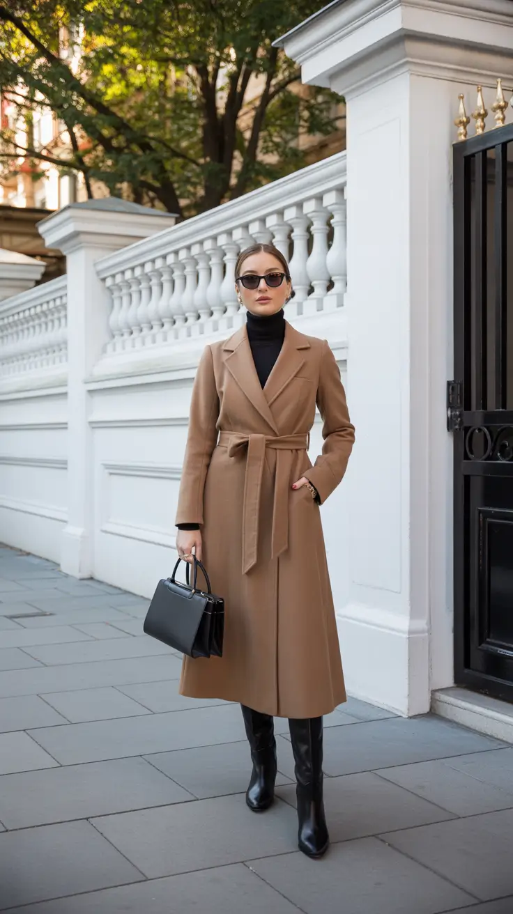 old money outfits for women 2026 Boardroom to Brunch - Tailored Camel With Knee-High Boots
