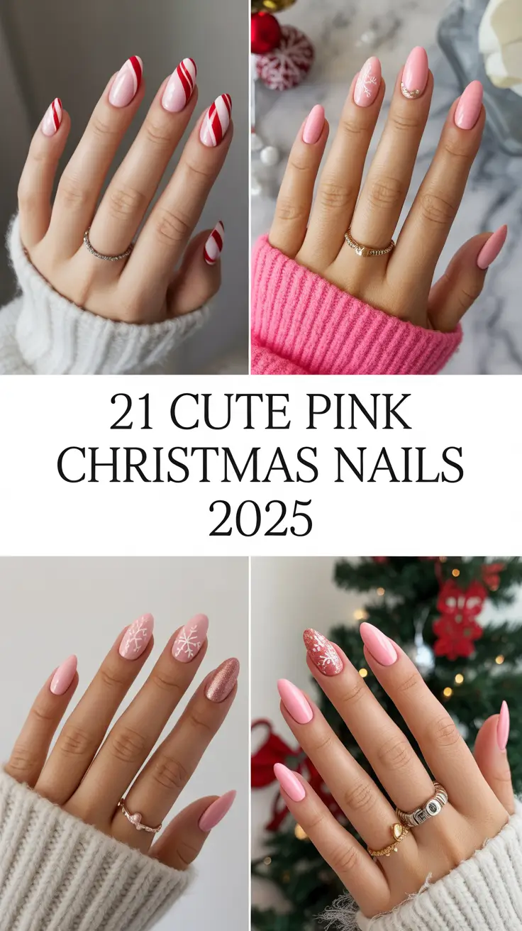 Cute Pink Christmas Nails 2025 – Festive, Simple, and Sparkly Holiday Ideas