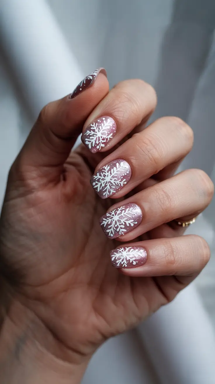 Cute Pink Christmas Nails 2025 - Shimmer Pink Blizzard On Short Rounds