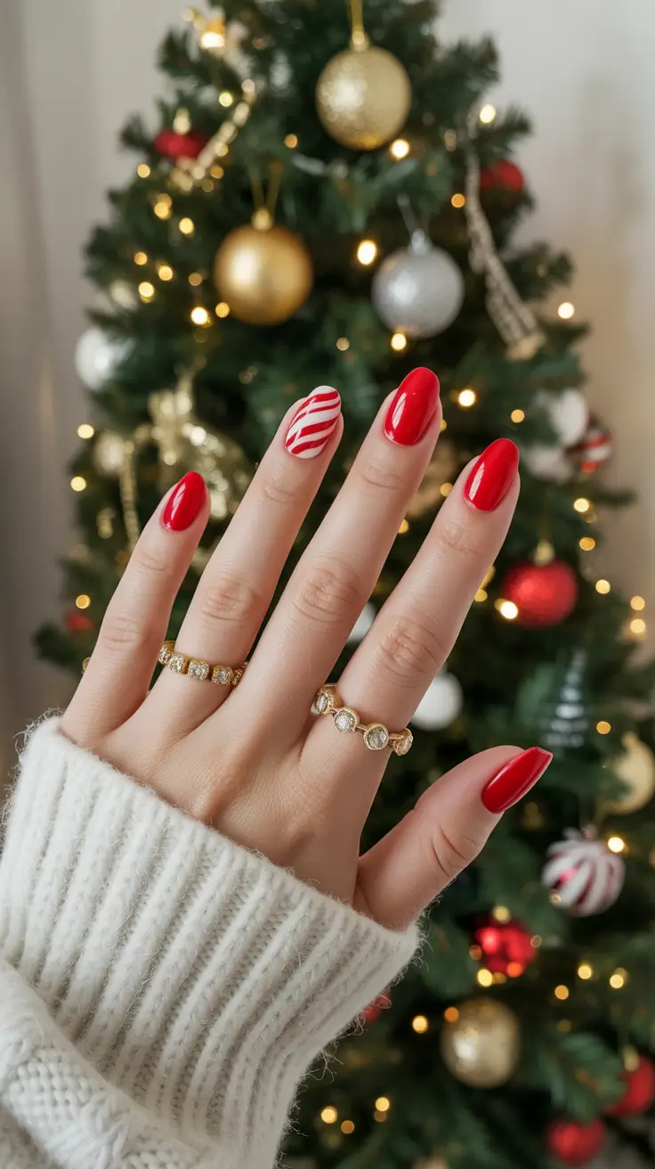Best Red Nails Christmas 2025 - Classic Cherry With a Peppermint Pop