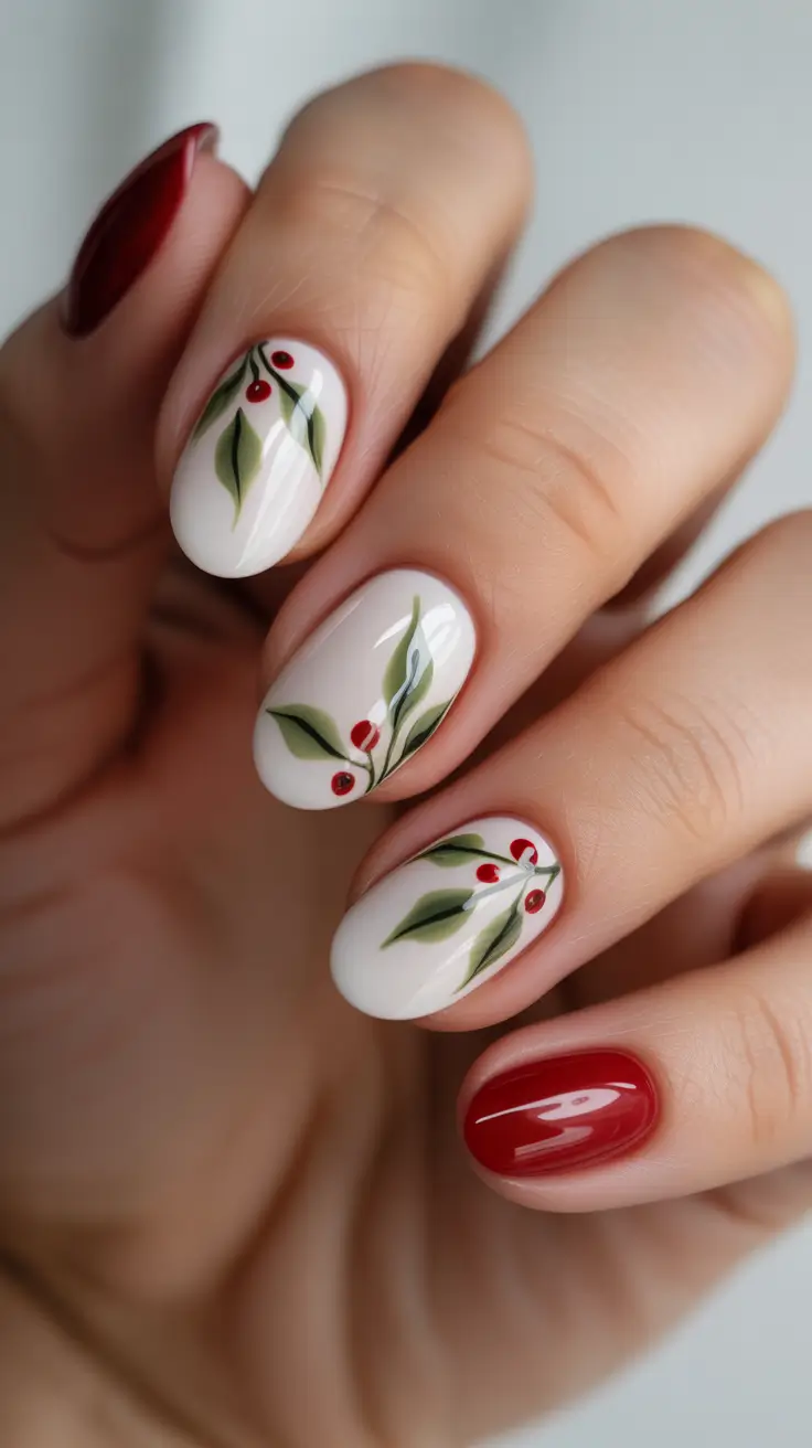 Best Red Nails Christmas 2025 - Winter Holly Minis on Creamy Neutrals