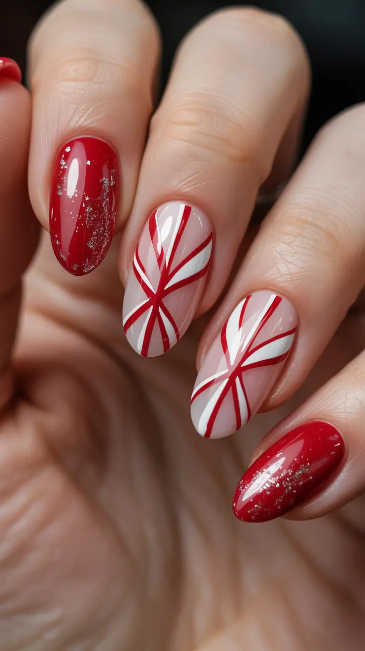 Best Red Nails Christmas 2025 - Gift-Wrap Starbursts with Micro Glitter