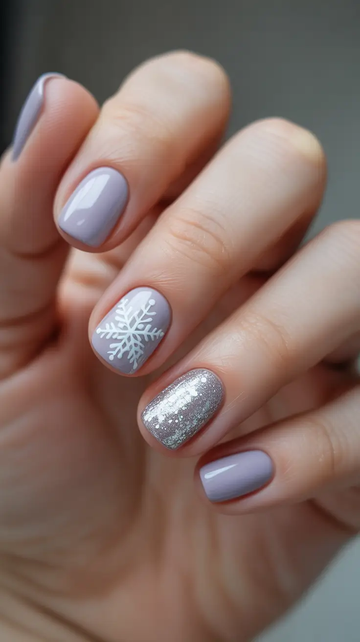 Winter 2025-2026: Short Gel Nails Color and Design - Cozy Cashmere With a Snowflake Spark