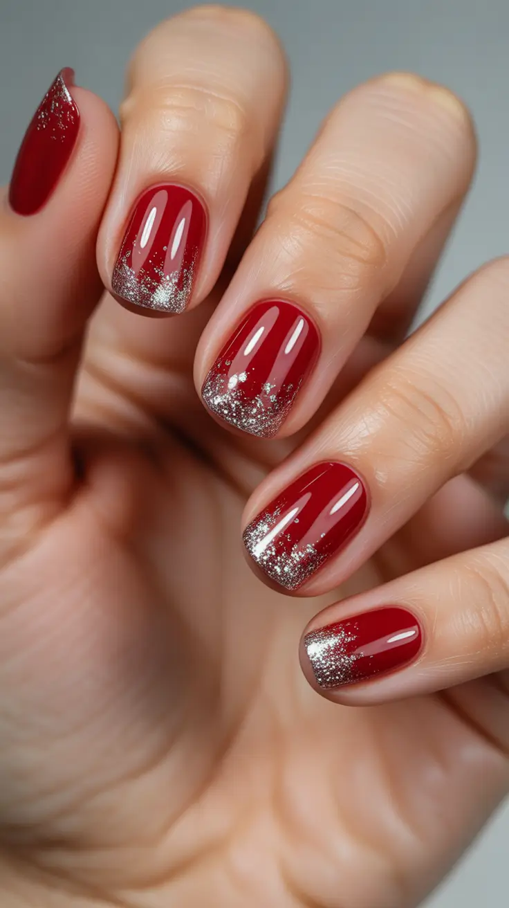 Winter 2025-2026 Short Gel Nails Color and Design - Cherry Cocoa With Icy Silver Fade