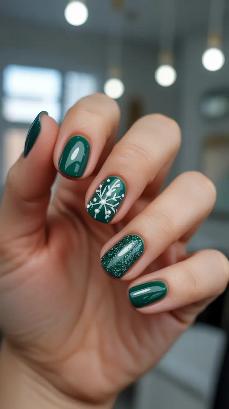 Winter 2025-2026: Short Gel Nails Color and Design - Evergreen Gloss With Starry Accent