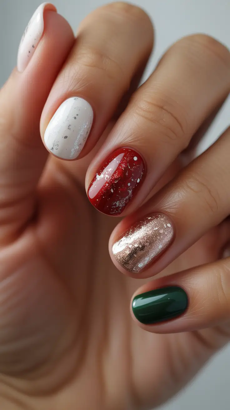 Winter 2025-2026: Short Gel Nails Color and Design - Mixed Metallic Holiday Palette