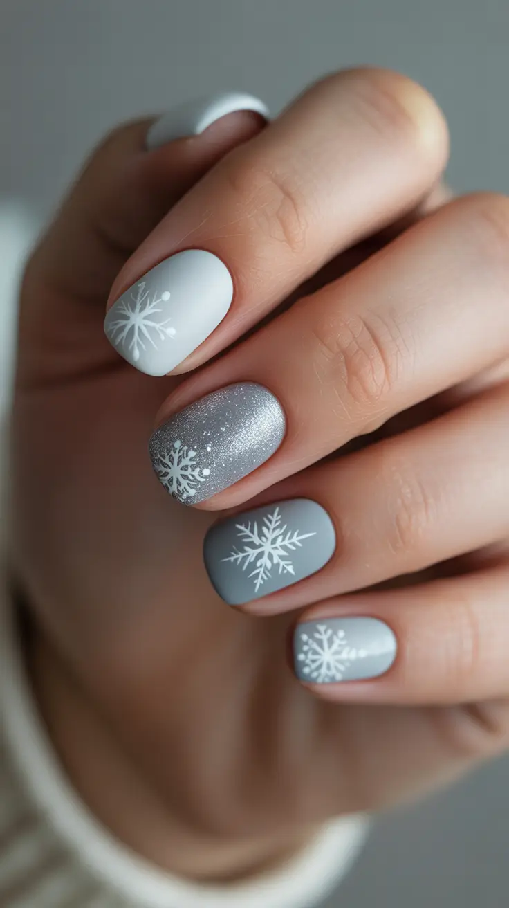 Stylish Short Nails Winter 2025–2026 - Soft Gray Snowfall Matte