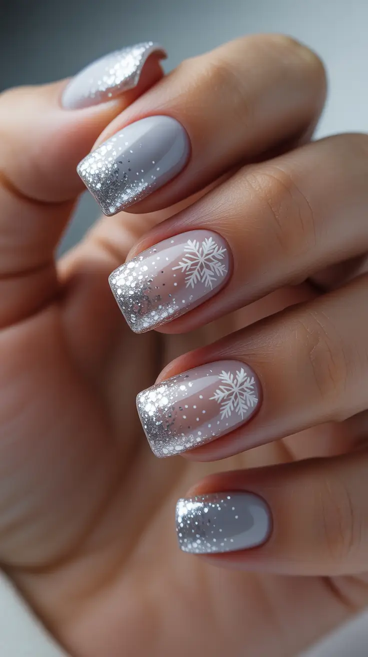 Stylish Short Nails Winter 2025–2026 - Iced French Gradient With Crystal Dust