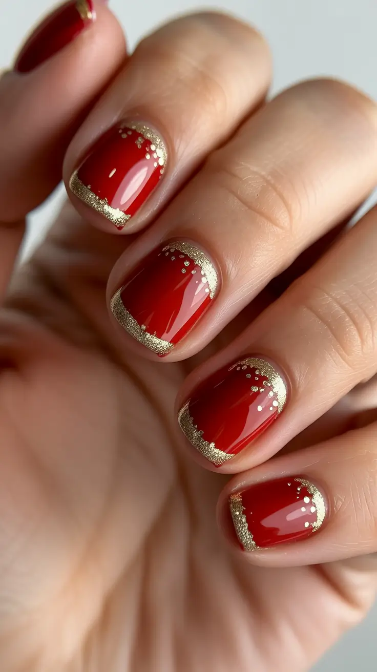 Trendy Simple Christmas Nails 2025 - Gilded Micro-French for Short Squares