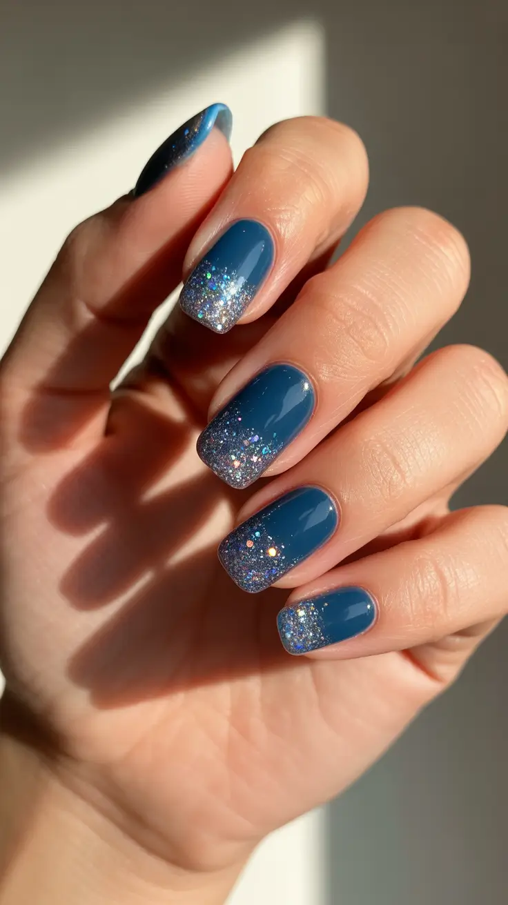 simple winter nails - Midnight Blue Glitter Fade