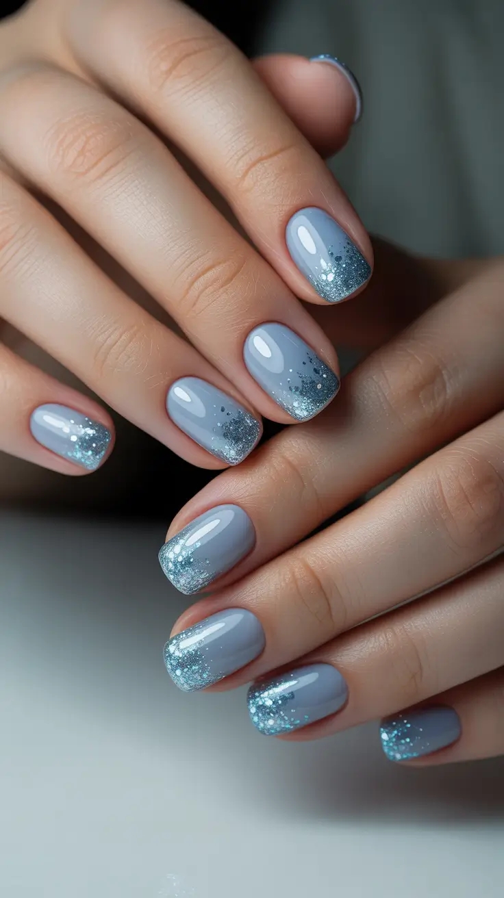 simple winter nails - Frosted Silver Fade on Cozy Shorties