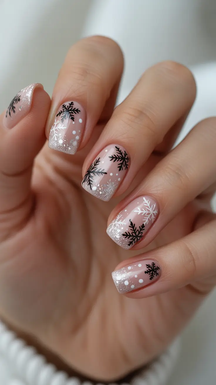 Snowflake Nail Designs for Winter 2025-2026 - Soft Snowfall French on Short Neutrals