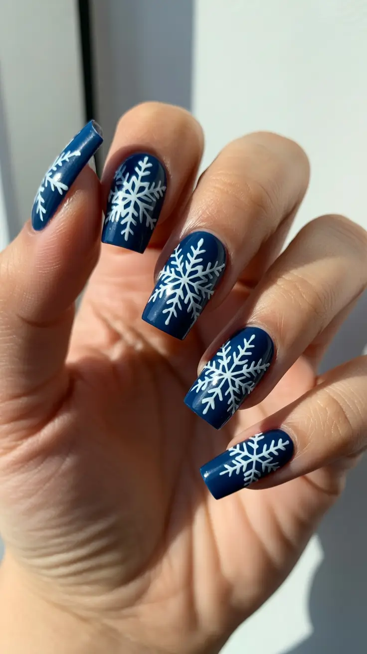 Snowflake Nail Designs for Winter 2025-2026 - Matte Midnight Flurries