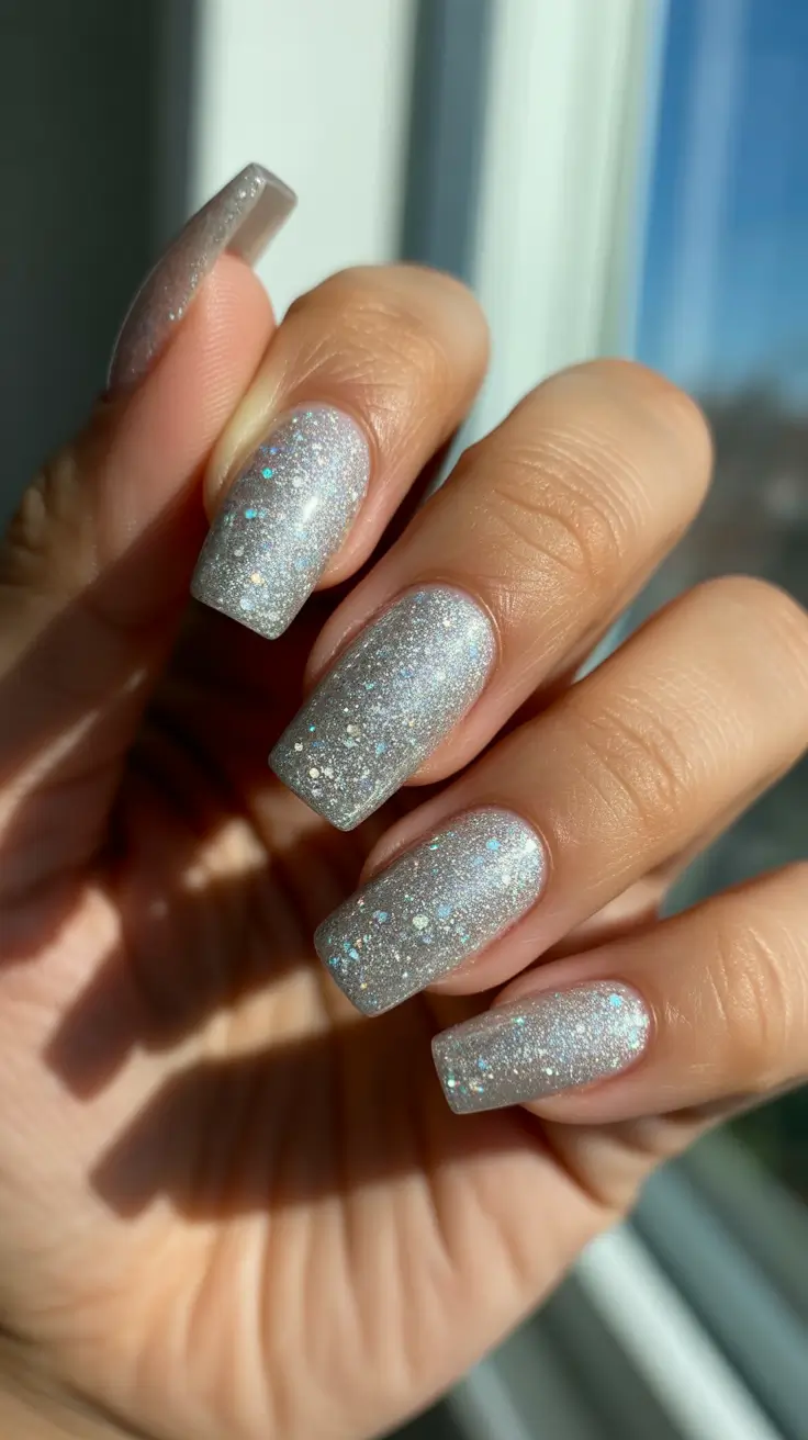 Modern Sparkly Nails Winter 2025-2026 - Full-Platinum Microglitter Shine