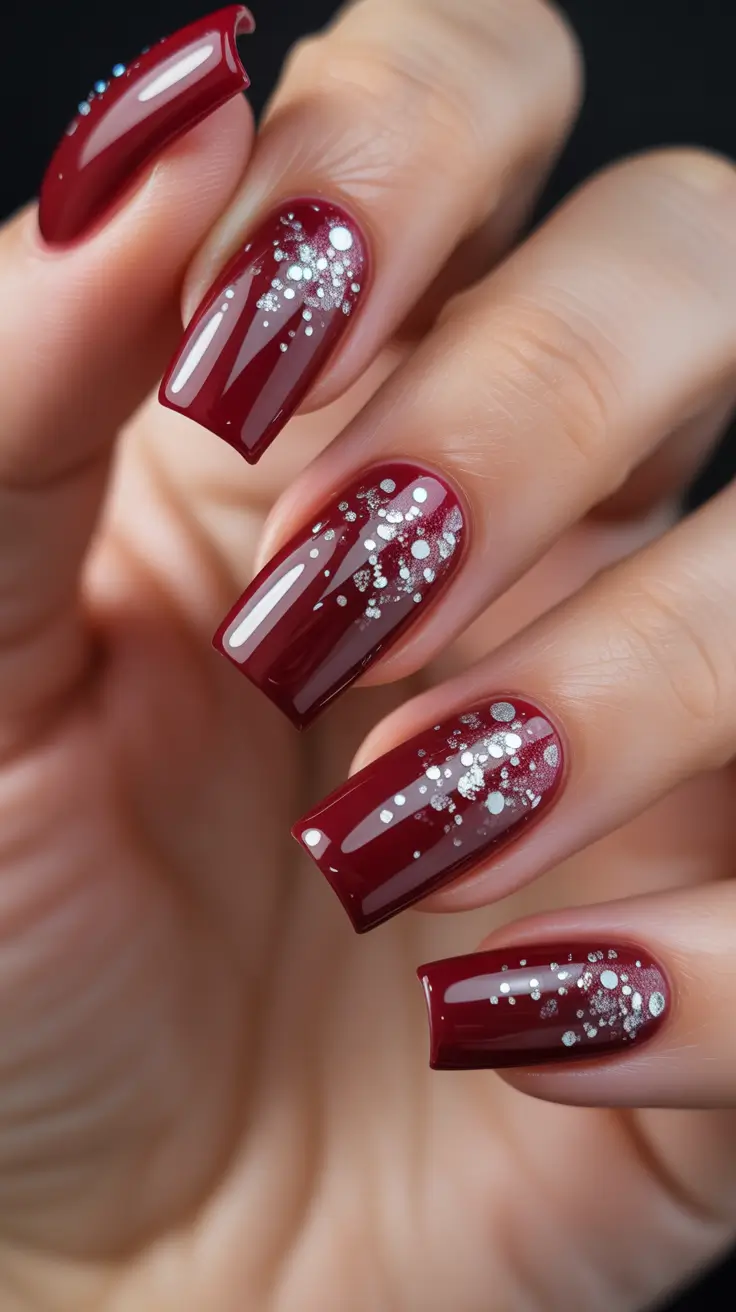 Modern Sparkly Nails Winter 2025-2026 - Garnet Gloss With Silver Scatter