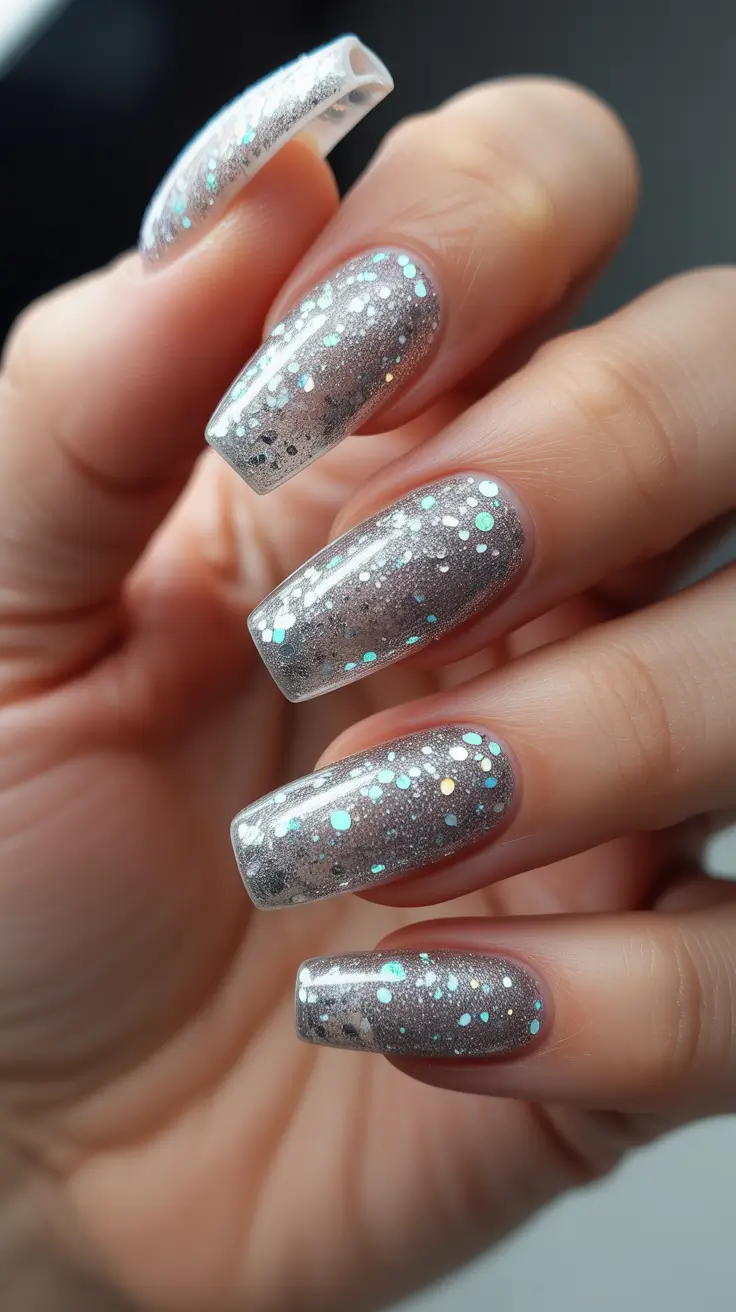 Modern Sparkly Nails Winter 2025-2026 - Liquid-Foil Silver Sparkle, All Over