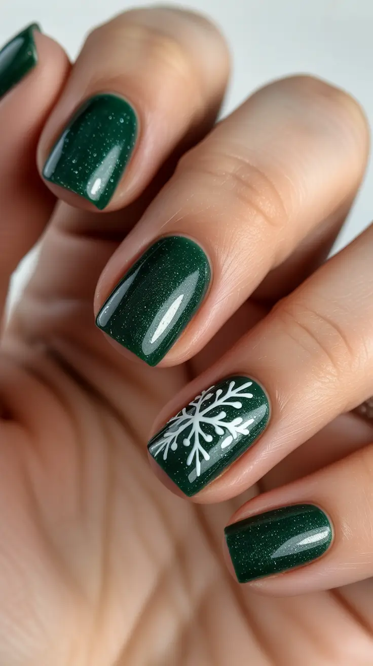 Modern Sparkly Nails Winter 2025-2026 - Evergreen Spark on Shorty Squares