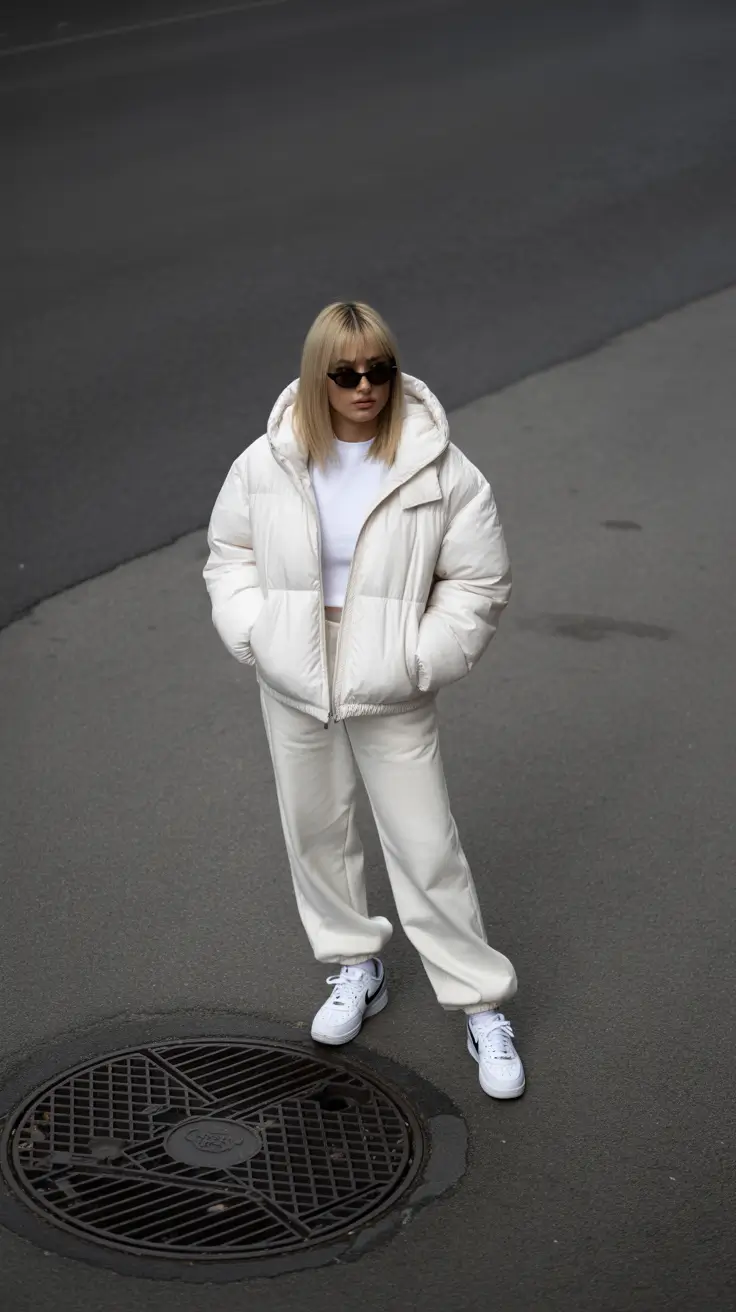 sweatpants outfits ideas for women 2026 - All-White Wide-Leg Set With Cropped Tee