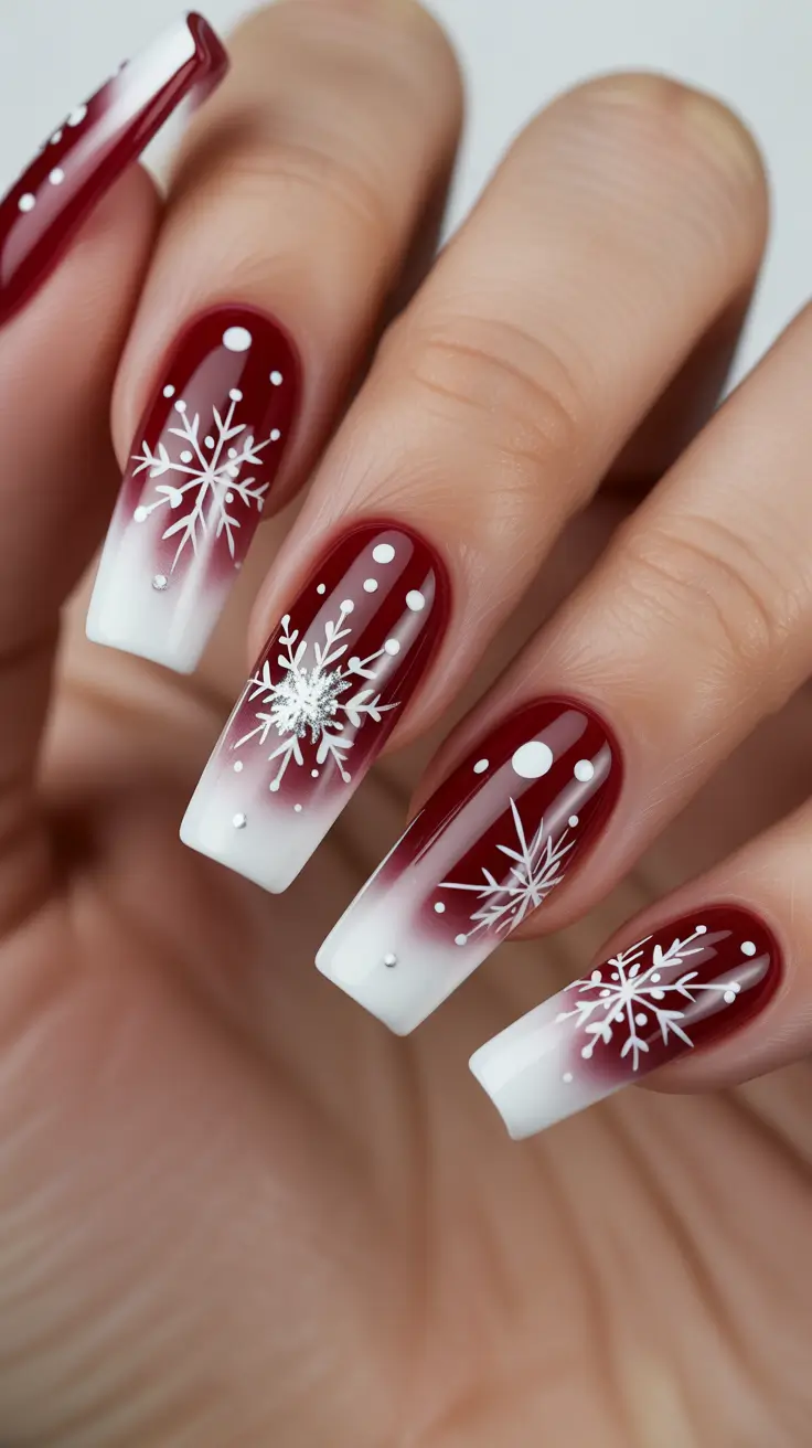 acrylic nails and color ideas winter 2025 - 2026 - Snowstorm Ombre Coffins in Merlot