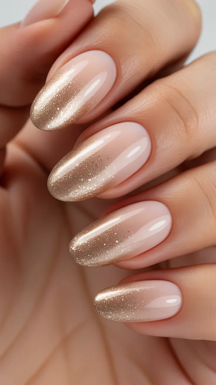 Trendy Almond Nail Shapes Winter 2025-2026 - Champagne Veil Ombre