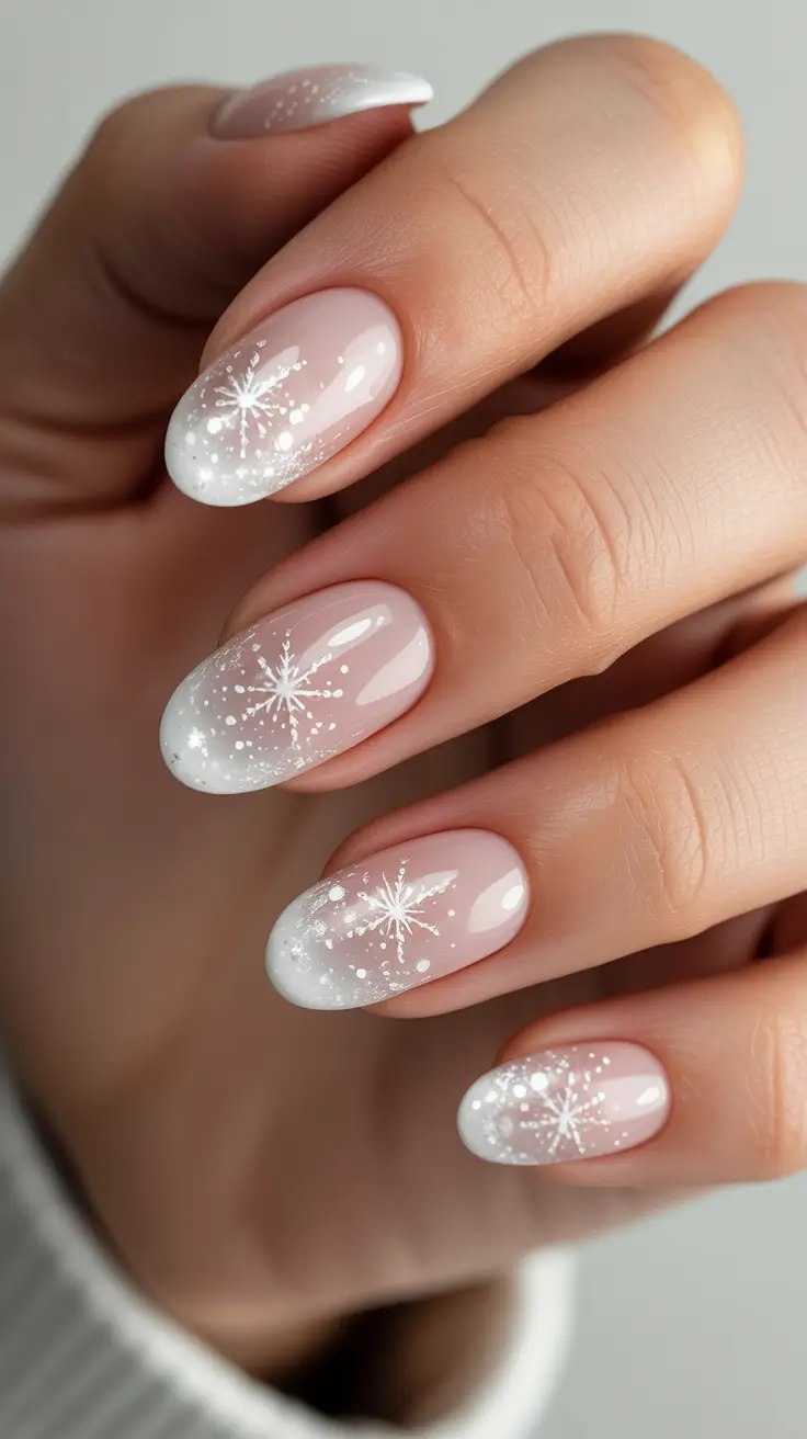 Trendy Almond Nail Shapes Winter 2025-2026 - Soft Snow French With Frosted Bursts