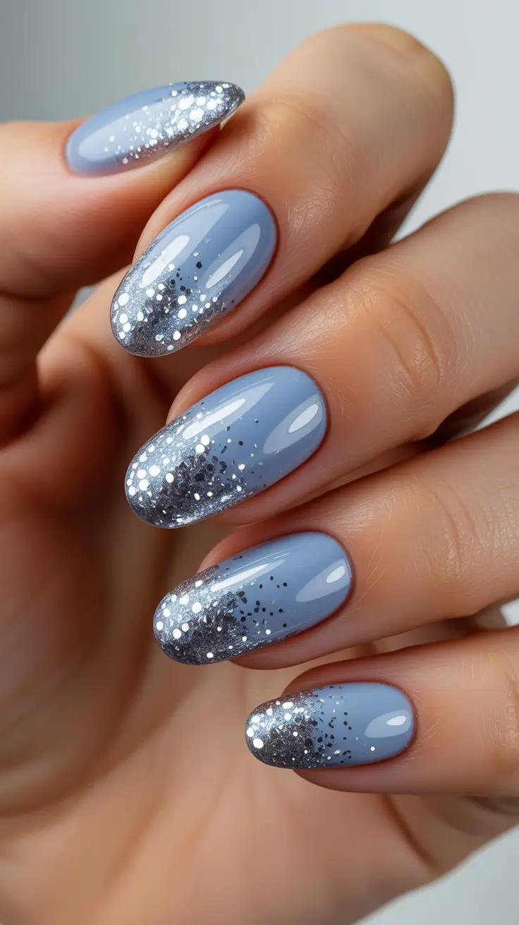 Trendy Almond Nail Shapes Winter 2025-2026 - Frost-kissed Periwinkle Gradient